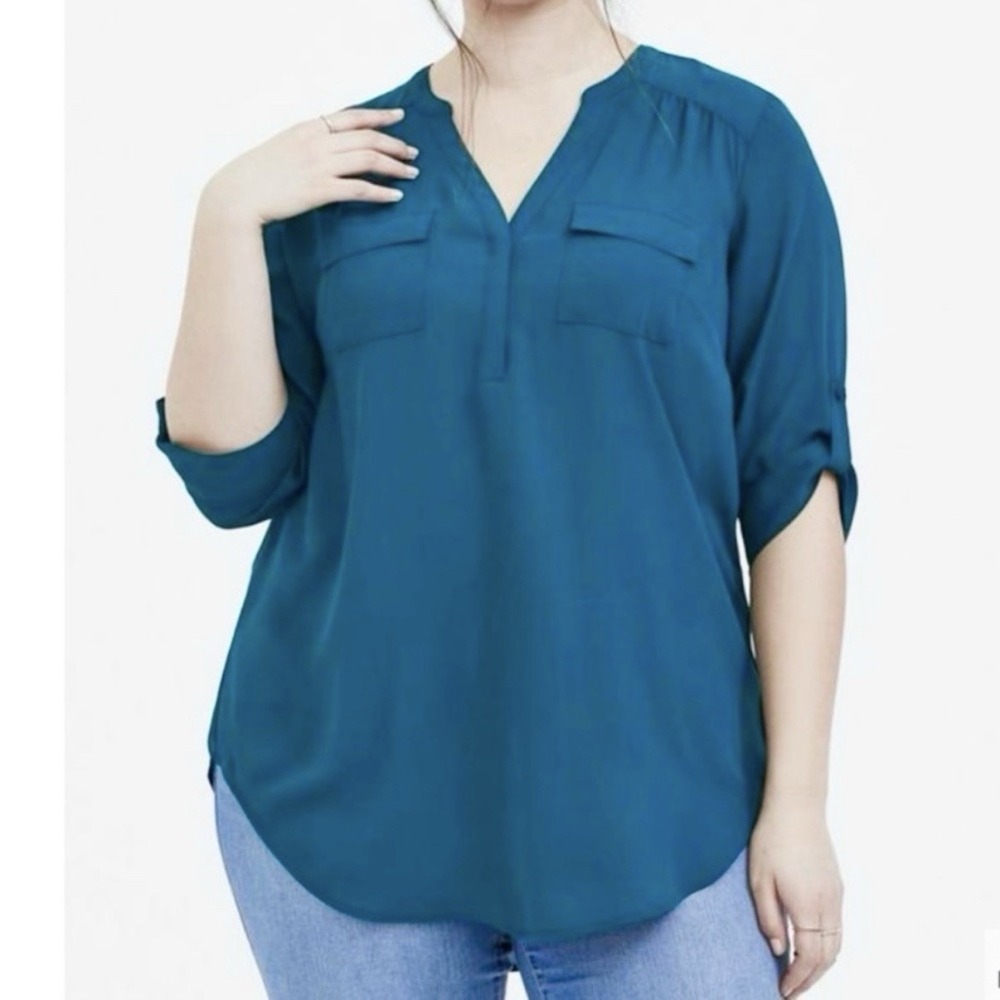 Torrid Teal Harper Georgette Pullover 3/4 Sleeve Blouse 2X Office